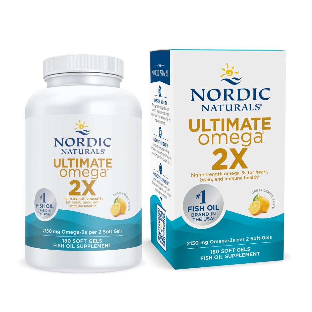 Kuzey Naturals Ultimate Omega 2X, Limon Flavor - 180 Soft Gels - 2150 mg Omega-3 - EPA & DHA ile Yüksek Yeterli Balık Yağı - Beyin ve Kalp Sağlığını Teşvik - Non-GMO - 90 Hizmetler