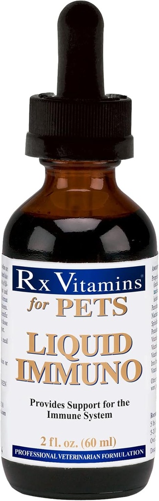 Rx Βιταμίνες Liquid Immuno Dog & Cat Immune Support - Reishi Mushroom Plus L-Lysine για γάτες - Dog Inmuno Booster Supplement - Bacon Flavor - 2 oz.