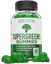 Atlantis Nutrition Supergreens Gummies - Daily Green Superfoods συμπλήρωμα με σπανάκι, μπρόκολο, Moringa, Beet Root, Σέλινο, Πράσινο Τσάι, & Acai για την υποστήριξη της ασυλίας - Φυσικό άρωμα σμέουρων, 60 cnt