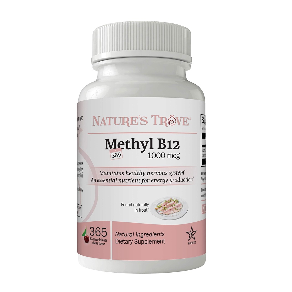 Nature's Trove Vitamin B12 Mecobalamin 1000 mcg, 365 Count, B12 Chewable Vitamins, Cherry Flavor