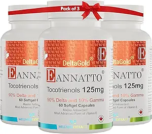 WELLNESS EXTRACT Eannatto Tocotrienols Vitamin E Supplements Tocopherol Free, Non-GMO, Gluten Free & Antioksi125MG 60 Softgels (Pack of 3)