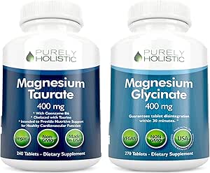 Magnezyum Taurate 400 mg + Magnezyum Glycinate 400 mg - Yüksek Absorpsiyon & Highly Bio available - Vegan Sche - 270 + 270 Tabletler