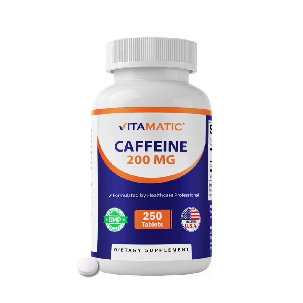 Hizmet başına Vitamatic Caffeine Pills 200 mg, 250 Vegetarian Tablets