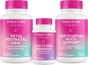 Pink Stork Νέα μαμά Αναγκαίες Bundle: Μεταγεννητική βιταμίνη με DHA και φολικό οξύ, Γαλουχία Προβιοτικό για την προσφορά γάλακτος μαστού + ανοσοποιητική υποστήριξη, Postpartum Mood + Hormone Υποστήριξη, Επιλόχειο Απαραίτητα