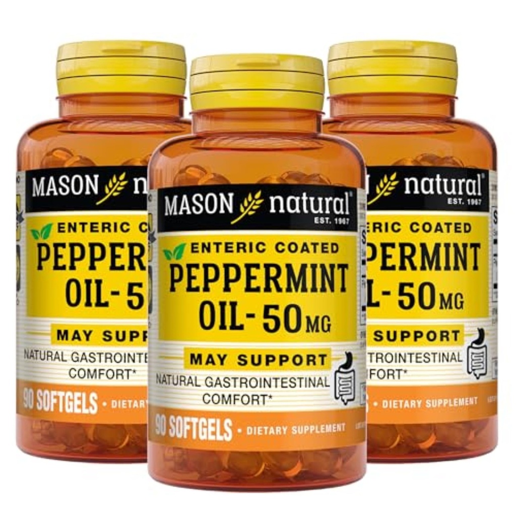 MASON NATURAL Peppermint Oil 50 mg Enteric Coated Supplement, 270 Day Supply of Gastasserial Support for Normal Functioning Bowel, Softgel Pills