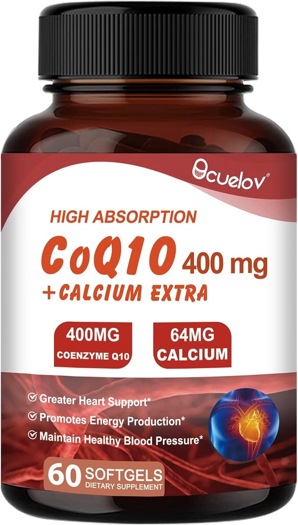 CoQ10 400 mg Capsules, Coenzyme Q10 Yüksek Absorps | Kalp Desteği ve Hücre Enerji Üretimi Tamam, No Dairy, No Gluten - 60 Capsules (30 Serv)