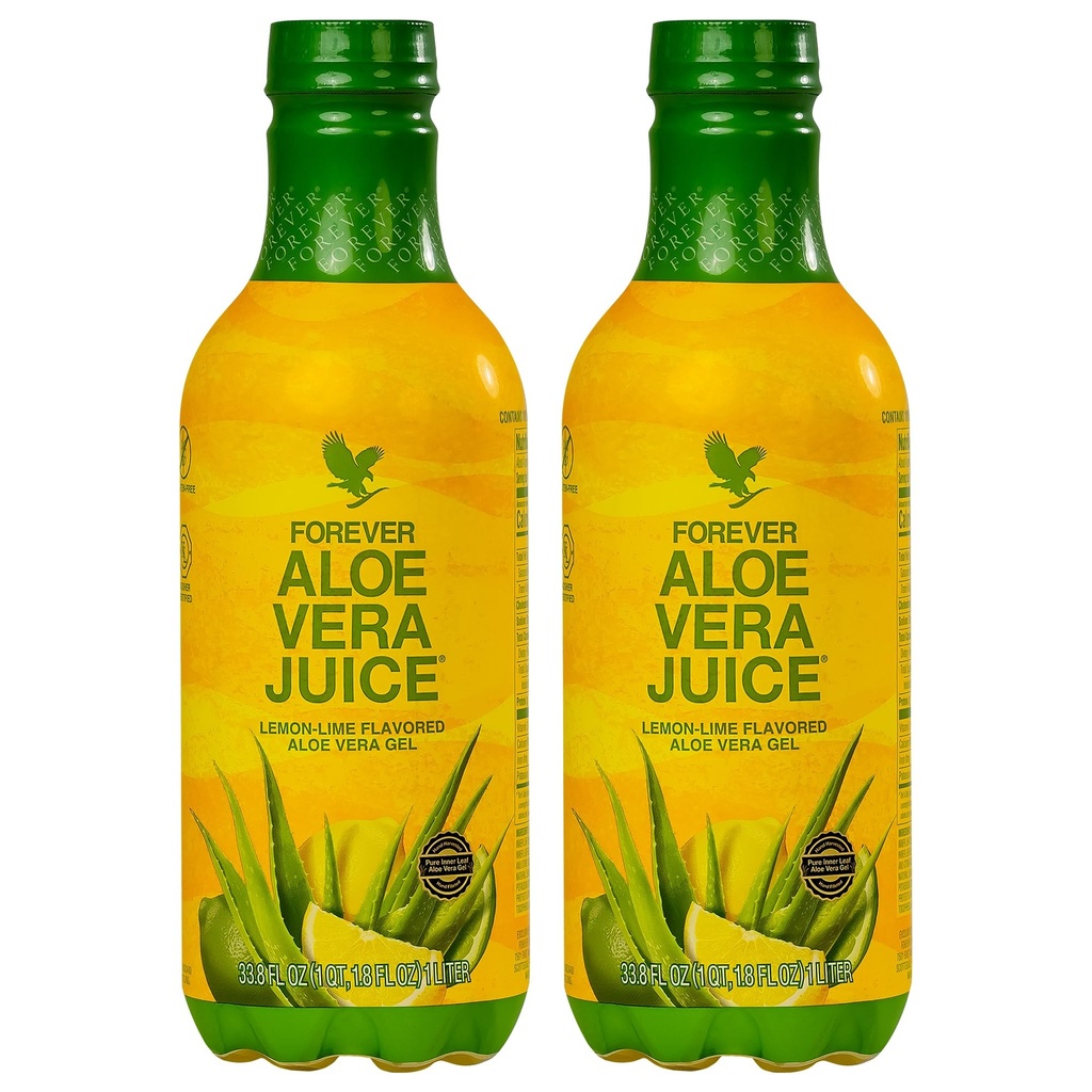 Forever Living - Aloe Vera Juice - Lemon Lime Flavor with Pure Inside Leaf Gel - Destekler Digestion and Immunity - 1L Every (Pack of 2)