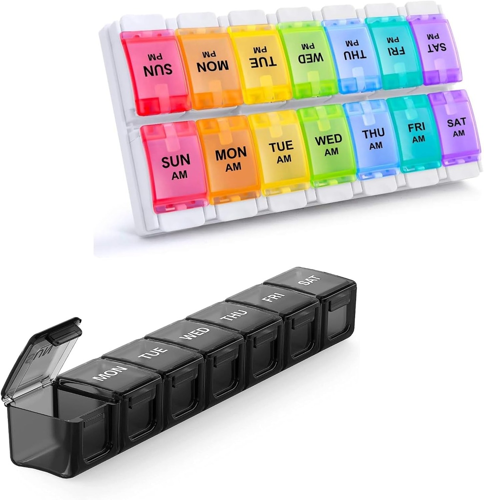 2 Pack Weekly Pill Organizer, Sukuos Büyük Günlük Pill Case 7 Day for Pills /Vitamin/Fish Oil /Supplements, Faraday Free Medicine Organizer Box