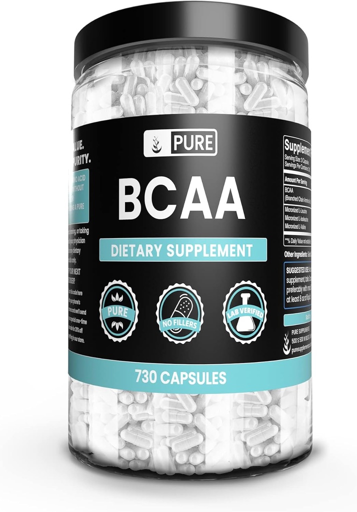 Αμιγώς πρωτότυπα συστατικά BCAA (730 κάψουλες) Δεν Μαγνήσιο ή Ρύζι Fillers, πάντα καθαρό, Εργαστήριο Επαληθευμένο