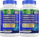 Probiyotiks + Prebiyotiks Postbiyotiks Digestive Enzymes = 4 in 1 Formula Supplement for Better Digestion Health Women, Men and Gut, 2Pack, 120