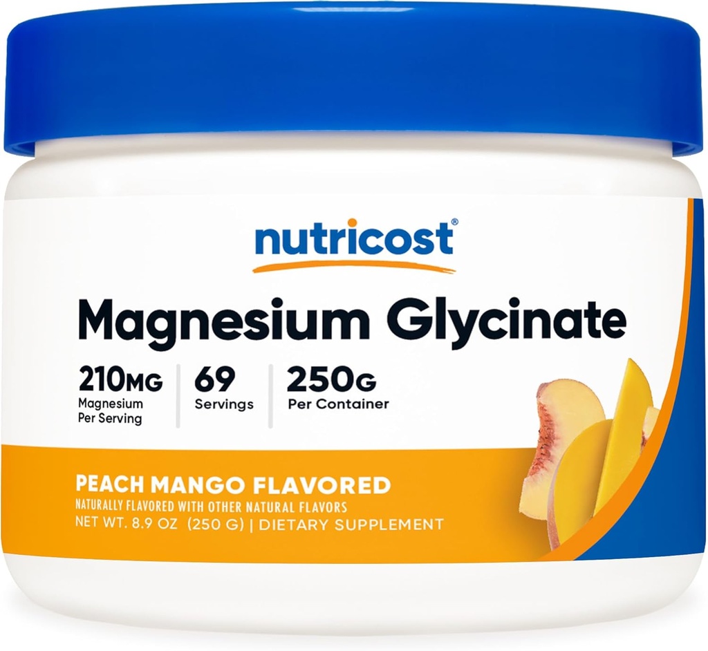Nutricost Magnezyum Glycinate Toz (Peach Mango, 250 Grams) - Magnezyum Glycinate (as Bisglycinate)