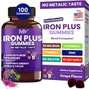 Demir Gummies Kadınlar, Erkekler ve Çocuklar için Tamamlar - Demir Eksikliği için Sağlık Kan ve Enerji Desteği, Tadından Sonra Yok - Fresh Grape Flavor- 100 Gummies (50 Days Supply)