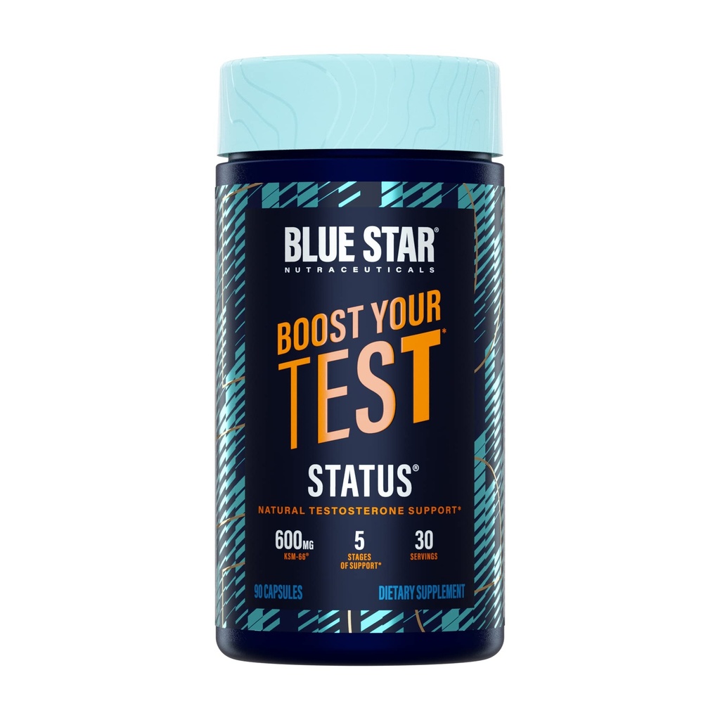 Blue Star Nutraceuticals Status - Erkekler için testosteron ATM - w/KSM 66 Ashwagandha - Invigorate Stamina, Muscle growth & Energy | Natural Test Alert Support - 90 Veggie Capsules