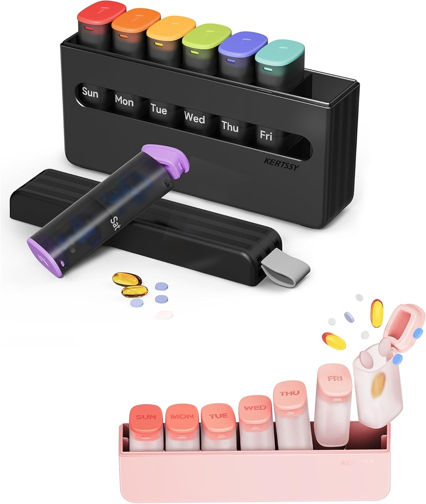 Weekly Pill Organizer Set - 1 Time & 2 Times a Day Pill Boxes, 7-Day Large Medicine Cases for Daily Medication, Βιταμίνες, Συμπληρώματα, Φορητό Μαύρο & Διαφανές Μαύρο