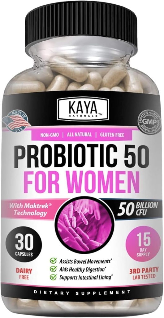 Kaya Naturals Probiyotik 50 Milyar CFU - Erkekler ve Yetişkinler için Probiyotikler, Doğal - Gut Health & Immune Support Supplement - Digestive Support - 30 Sebze Capsules