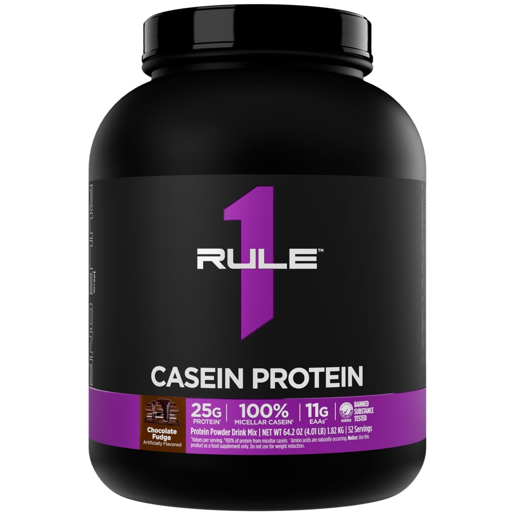 Rule 1 Proteins Casein Protein - 25g Protein and 11g EAAs Per Serving from Slow-Release Micellar Casein for Overnight Recovery and Sustained Delivery Between Meals (4 Pounds, Chocolate Fudge)