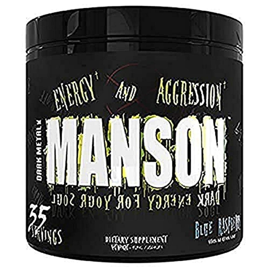 DARK METAL Inc. Manson High Stim Pre Workout Toz, Enerji Focus Strength, Beta Alanine L-Carni Caffeine Infinergy, 35 Srvgs, Blue Raspberry