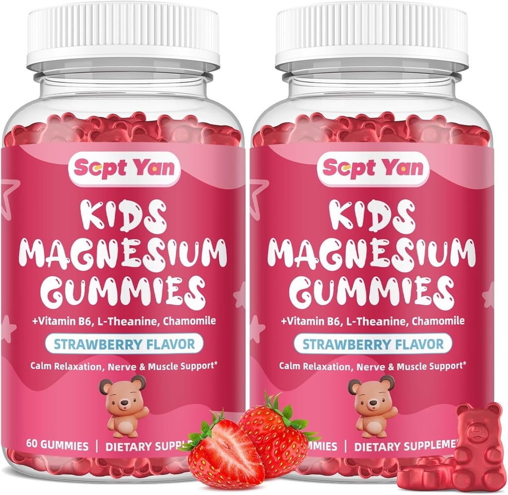 (2 Pack) Çocuklar için Magnezyum Gummies - Strawberry,120 Gummies