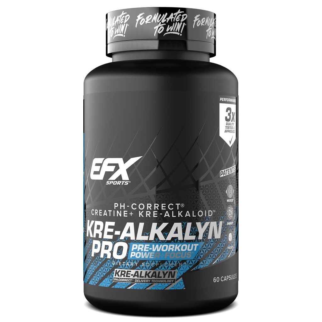 EFX Sports Kre-Alkalyn Pro | pH Doğru Kreat Kreat Cyhidrat Pill Supplement | Muscle Building Pre Workout for Men & Women | 30 Servisler, 60 Capsules