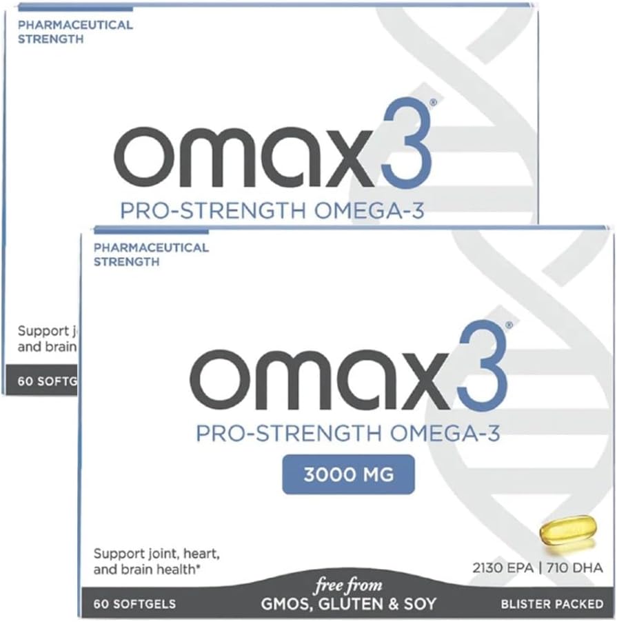 Omax3 Pro-Strength Ultra-Pure Omega-3 Fish Oil - 1000 mg - maksimum Profesyonel Ortak & Kas Desteği - EPA DHA - NSF sertifikalı - 60/per Softgel Fong (Pack of 2)