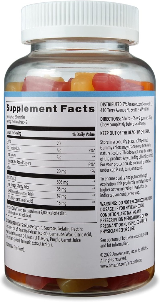   Basics Fish Oil 303 mg, Lemon, Orange & Strawberry-Banana Flavors, 90 Gummies (2 per Serving), EPA and DHA Omega-3 Fatty acids (Previously Solimo) (Pack of 2)