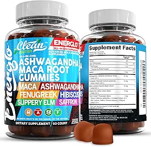 Ashwagandha Maca Root Gummies με Fenugreek Hibiscus Slippery Elm Saffron Extract & Beta Carotene 