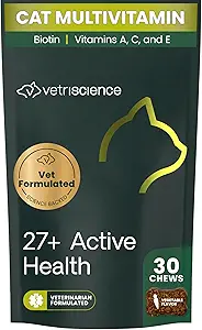 Vetri Science 27+ Aktif Sağlık Chews, Nu Cat Daily Multivitamin for Cats and Kittens, Dengeli Vitaminler, Mineraller ve Antioksiler, Sağlık ve Sağlık Desteği, Balık, 30 Count