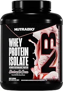NutraBio 100% Whey Protein Isolate Protein Powder, 25g Protein with Complete Amino Acid Profile, Soy and Glutten Free, Low Carb and Low Calorie Whey Protein Powder, φράουλα Ice Cream, 5 Lbs.