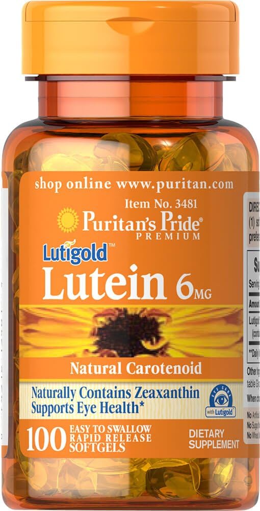Puritans Pride Lutein 6 Mg with Zeaxanthin Softgels, 100 Count