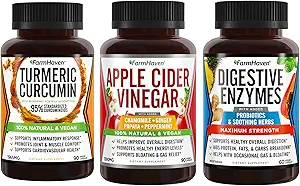 Farm Haven Turmeric Curcumin with BioPerine Black Pepper + Digestive Enzymes with 18 Probiyotiks + Apple Cider Vinegar with Mother