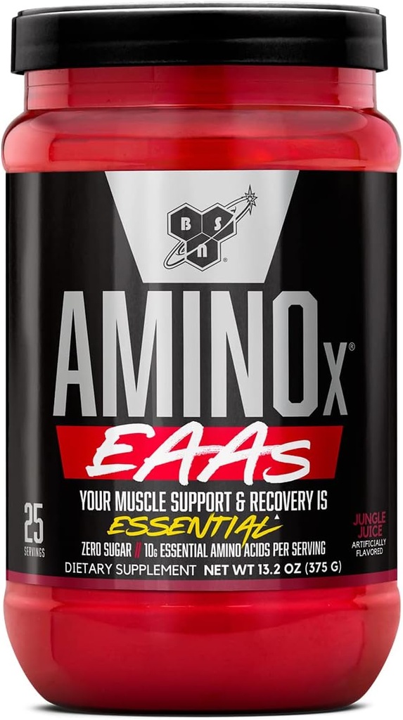 BSN Amino X EAAs, αποκατάσταση των μυών και αντοχή, 10g Essential Amino Acids, 5g BCAAs, Zero Sugar, Caffeine Free, Juice Jungle, 13.2oz, 25 εξυπηρετούν