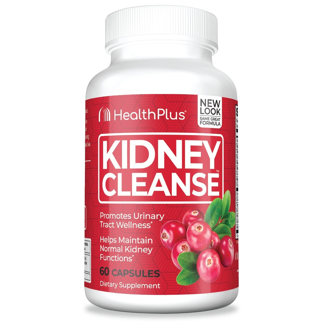 Health Plus Advanced Kidney Cleanse with Cranberry Extract, Turmeric Root and CoQ10, βοηθά στην υποστήριξη Υγιής λειτουργία νεφρών & ούρα Φυλλαδική ευεξία, 60 κάψουλες