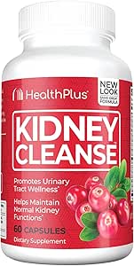 Sağlık Plus Gelişmiş Kidney Cranberry Extract, Turmeric Root ve CoQ10 ile Temizlendi, Sağlıklı Çocuk Fonksiyonlu ve Urinary Tract Wellness, 60 Capsules