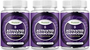 Aktif Charcoal Pills Detox & Cleanse - Puring Coconut Capsules with 1200 mg Per Chatating Relief - Active Detoxification Supplement for Body & Gut Health - 90 Count - 3 Pack