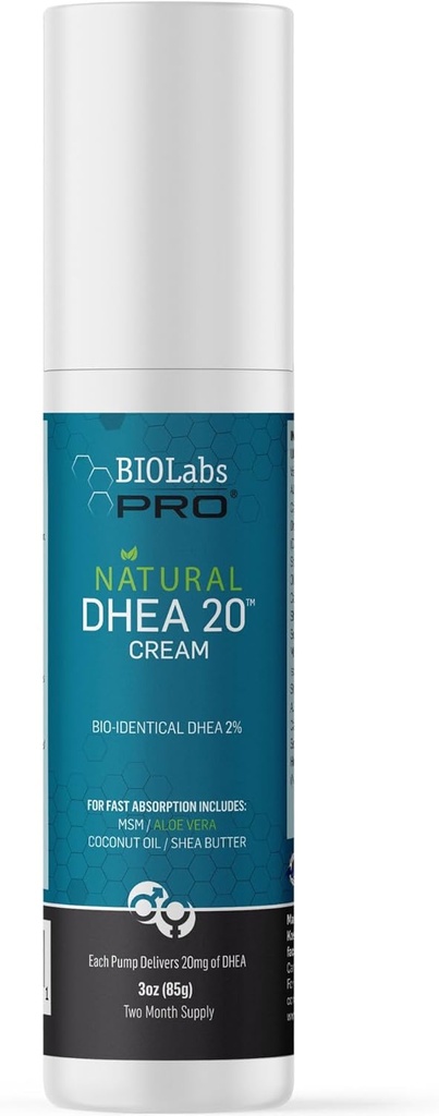 BIOLABS PRO All Natural Bioidentical 20mg Dhea Cream - İki Ay Supply - Erkekler veya Kadınlar için (Unscented - 3.0oz)