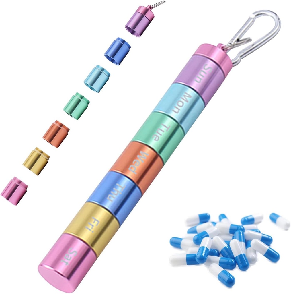 Pill Box Organiseri, Portre Haftalık Pill Box, 7 Day 1 Times a Day Karşılaştırma Tablet Organiser Box, Rainbow Metal Pill Sahibi, Açık Seyahat Kampı Çalışmak için Makyajlı Pill Case
