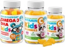 Omega-3 DHA Gummies & Vitamin C Gummies for Kids & Yetişkinler - Immune Support, Low-Sugar, Gelatin-Free, Vegetarian, Chewable Vitamins for Toddlers