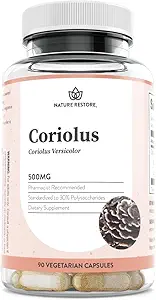 Nature Restore Coriolus Versicolor Mushroom Extract Supplement, 30 τοις εκατό πολυσακχαρίτες, μη ΓΤΟ, Χωρίς γλουτένη, 90 κάψουλες, αρχικό συμπλήρωμα μανιταριών ουράς Τουρκίας