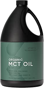 Αθλητική έρευνα Keto MCT Λάδι από Βιολογικές Καρύδες - Λιπαρά Οξέα Καύσιμα για Σώμα + Εγκεφαλικό - Τρίκλινο Συστατικό C8, C10, C12 MCTs - Τέλειο σε Καφέ, Τσάι, & Περισσότερα - Μη ΓΤΟ & Vegan - Χωρίς γεύση (128 Oz)
