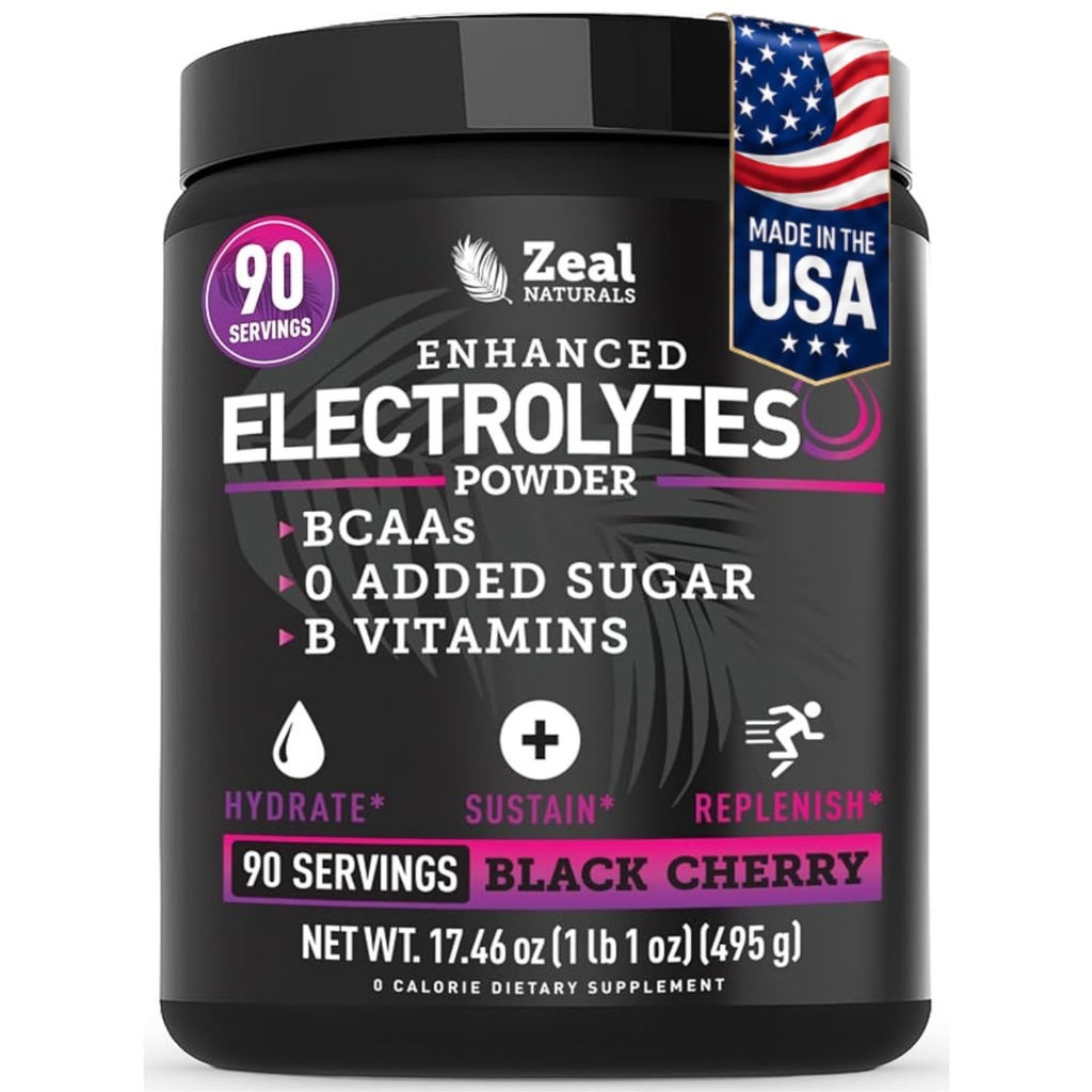 Zeal Naturals Electrolyte Toz Kurtarma İçgörü (90 Hizmetler | Black Cherry) w 0 Sugar +BCAAs +B-Vitamins Electrolyte Supplement w Pids Çinko & Magnezyumtion - Keto Electrolytes