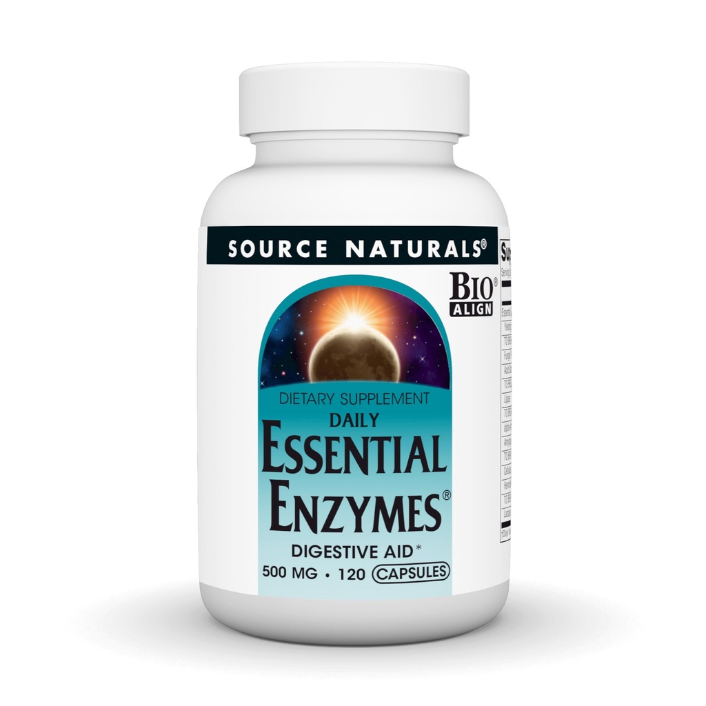 Source Naturals Essential Enzymes 500 mg Bio-Aligned multiple Supplement Herbal Defense for Digestion, Gas & Constipation Relief - Güçlü Immune System Support* - 120 Capsules
