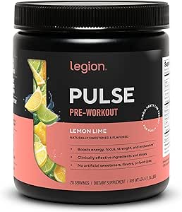 LEGION- All Natural Nitric Oxide Preworkout Drink to Boost Energy, Creatine Free, Naturally Sweetened, Beta Alanine, Citrulline, Alpha GPC (Lemon Lime)