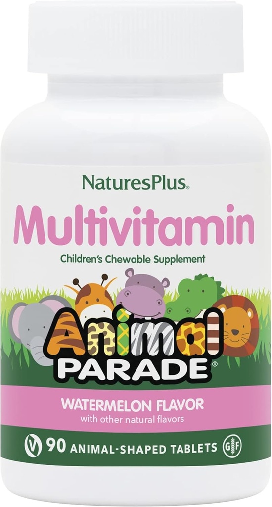 Natures Plus Animal Parade Multivitamin Children's Chewables - Watermelon Flavor - 90 Hayvan Şekilli Tabletler - Sağlık ve Well-Being - Vegetarian, Gluten Free - 45 Hizmetler