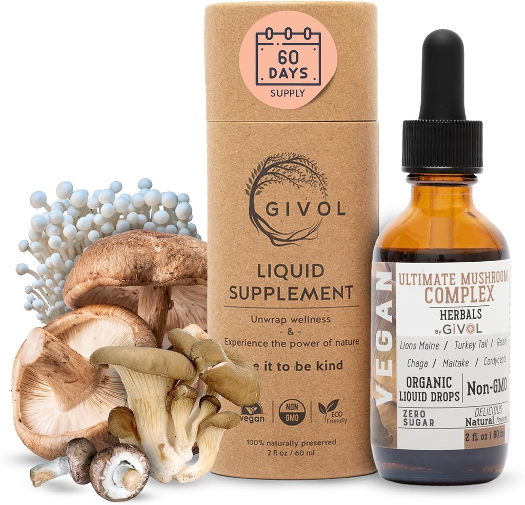 Ultimate Immune Mushroom Kompleks Liquid Drops: Dynamic Herbal Mix for Advancedd Performance & Energy, Fresh Lion's Mane, Reishi, Chaga Extracts, Vitamins, 60 Days Supply