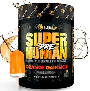 ALPHA LION Superhuman Pre Workout Toz, Beta Alanine, L-Taurine & Tri-Kaynak Caffeine for Sustained Energy & Focus, Nitrik Oksit & Citrulline for Pump (21 Servisler, Orange Winsicle)