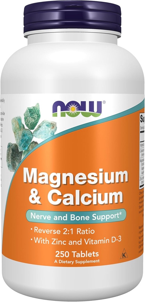 NOW Foods Supplements, Magnesium & Calcium, With Zinc and Vitamin D-3, Nerve and Bone Support*, 250 Tablets