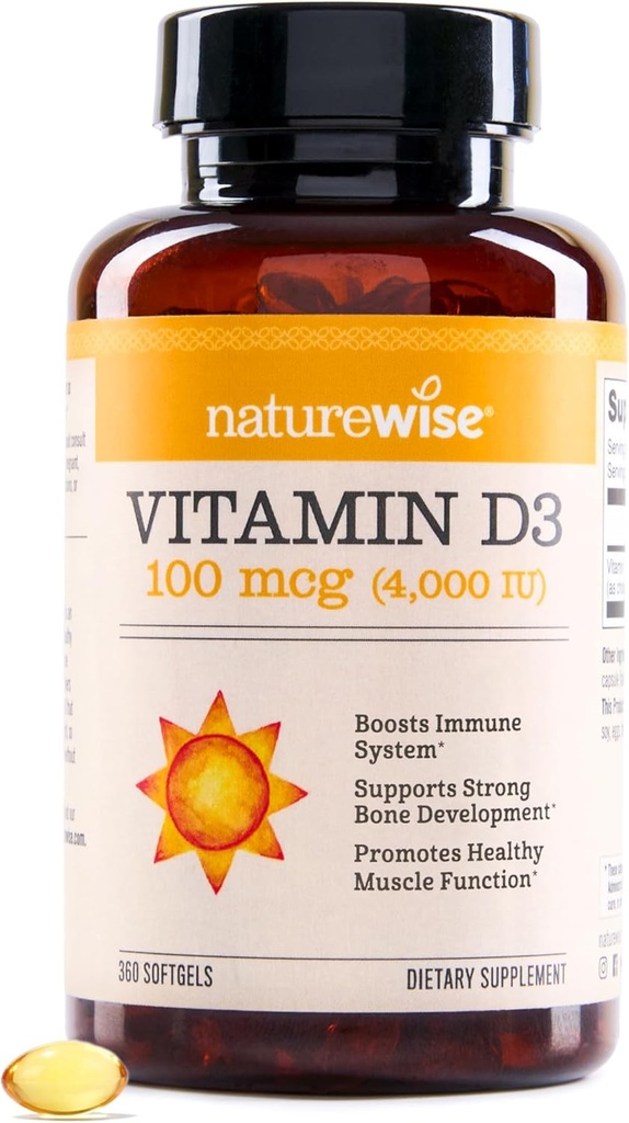 NatureWise Vitamin D3 4000iu (100 mcg) Immune Support, Sağlıklı Kas Fonksiyonu ve Bone Health - Non-GMO, Gluten-Free in Organic Extra Virgin Olive Oil, (Mini Softgel), 360 Count