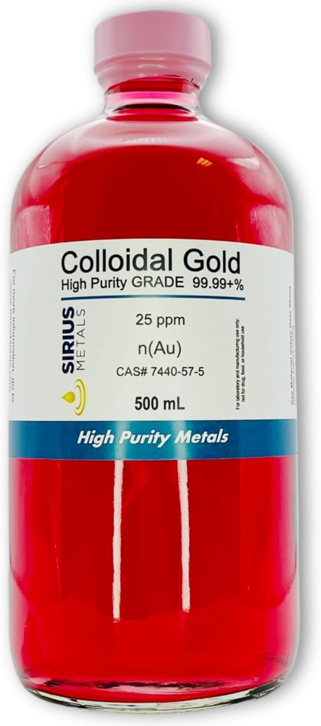 Gerçek Colloidal Altın - 25 ppm -% 99.99+ yarıcık - 500 mL (16.9 Fl Oz) Cam Şişede - ABD'de Made in USA