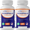 Vitamatic 2 συσκευασίες Acidophilus Probiotic - 10 δισεκατομμύρια CFU - 120 δισκία - 5X Potency - ημερήσιο συμπλήρωμα προβιοτικών, υποστηρίζει Digestive Health (Σύνολο 240 δισκία)