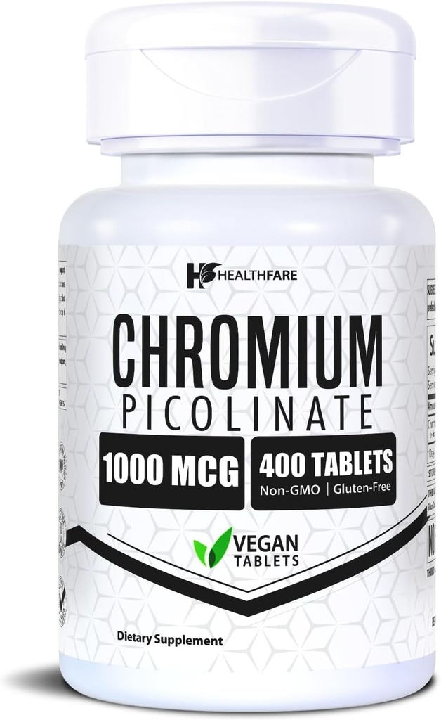 HealthFare Chromium Picolinate 1000 Live | 400 Vegan Tabletler | Yüksek Apsiyon Mineral Tamam | Sağlıklı Şeker Metabolism & Nutrient Aborsm | Non-GMO, Gluten-Free | Made in USA